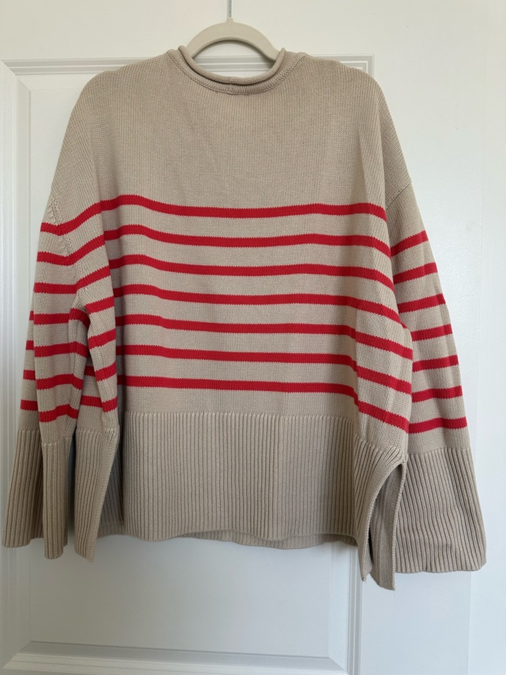 Gap 100% Cotton 24/7 Split-Hem Roll Neck Sweater in Cream & Coral Size XL - Picture 3 of 12
